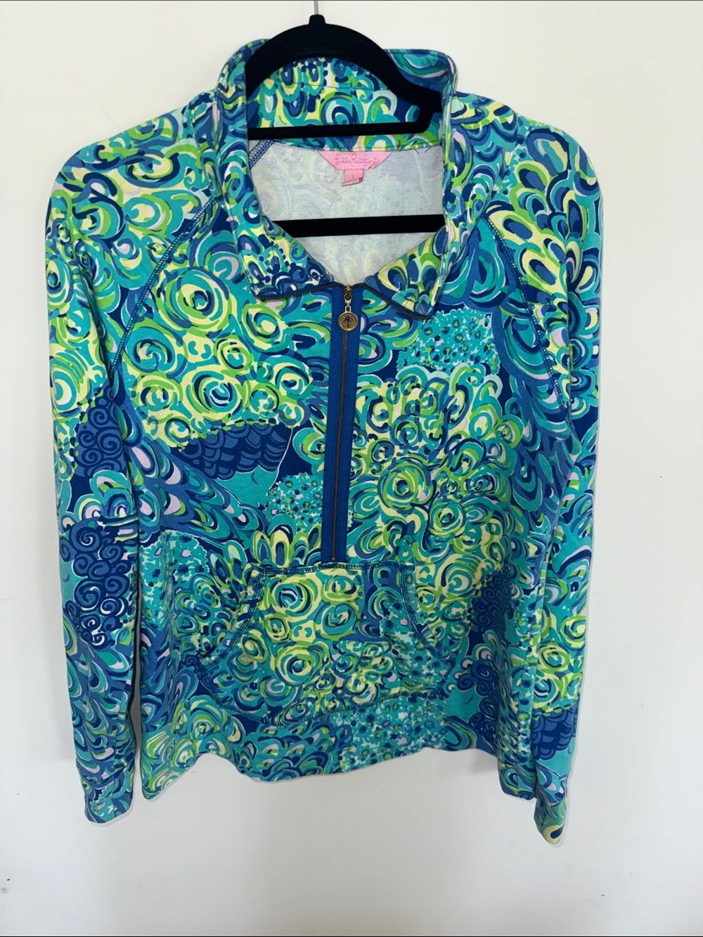 Lilly Pulitzer Teal Blue & Green Paisley-Print Quarter-Zip Pullover